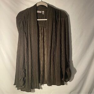 Chico’s brown metallic sheer Textured Open Cardigan/jacket size 3-Chico = XL